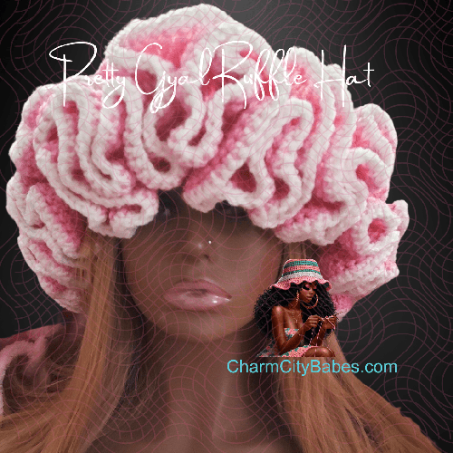 Crochet Ruffle Hat - White & Pink