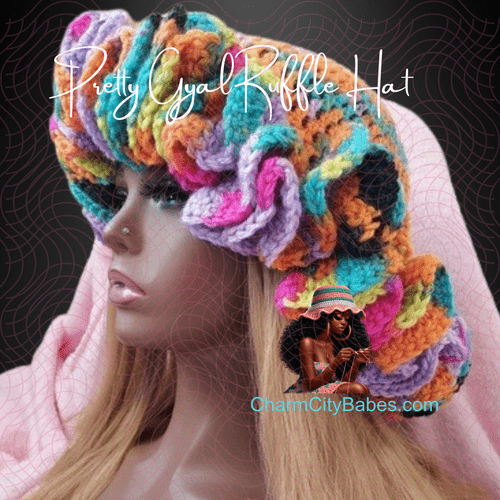 Crochet Ruffle Hat - Rainbow Bright