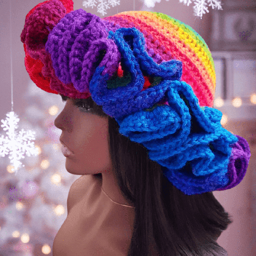 Crochet Ruffle Hat- Rainbow